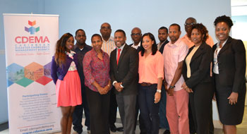UTECH Students with Ronald Jackson, Executive Director of CDEMA (Front Row 3rd left), Ms Kerry-Ann Thompson, Coordinator, CCDM II Project (right) and Ms Donna Pierre, Coordinator, CDRMF (2nd right) 