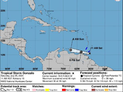 CDEMA Information Note #3 - Tropical Cyclone Gonzalo as of 11:00AM (AST) on July 25th, 2020