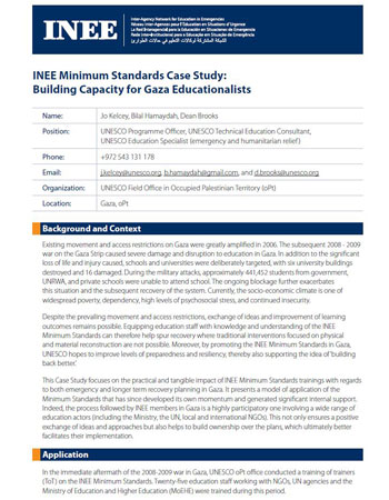 INEE Minimum Standards Case Study - Building Capacity for Gaza Educationalists