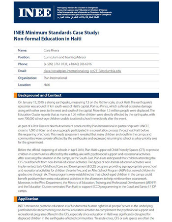 INEE Minimum Standards Case Study - Non-formal Education in Haiti
