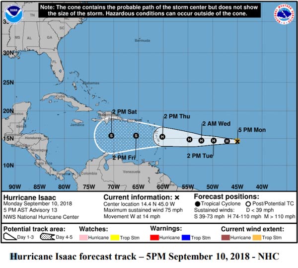 CDEMA Information Note #1 - Hurricane Isaac as of 6:00PM (AST) on September 10, 2018