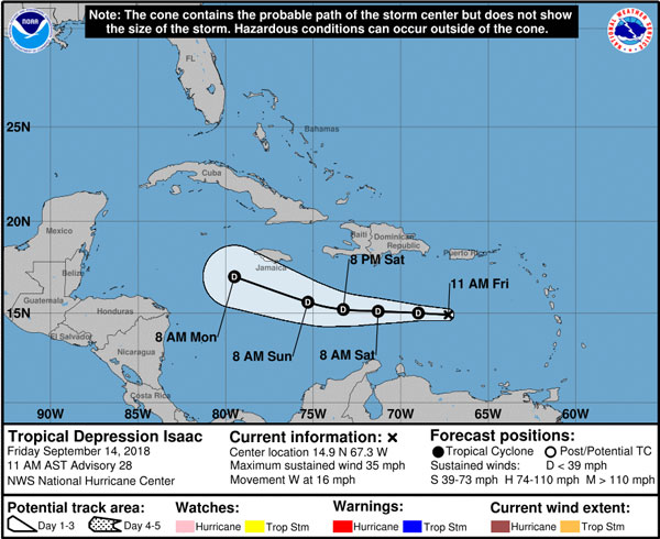 CDEMA Situation Report #1 - Tropical Storm Isaac as of 12:00PM (AST) on September 14, 2018