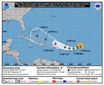 Hurricane Irma forecast track, September 3, 2017 - NHC