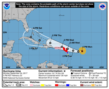 Hurricane Irma forecast track, September 5, 2017 - NHC